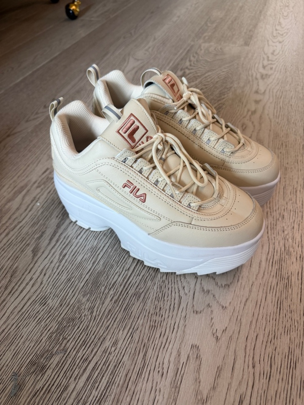 FILA Beige/Tan Platform Disruptor Style Sneakers